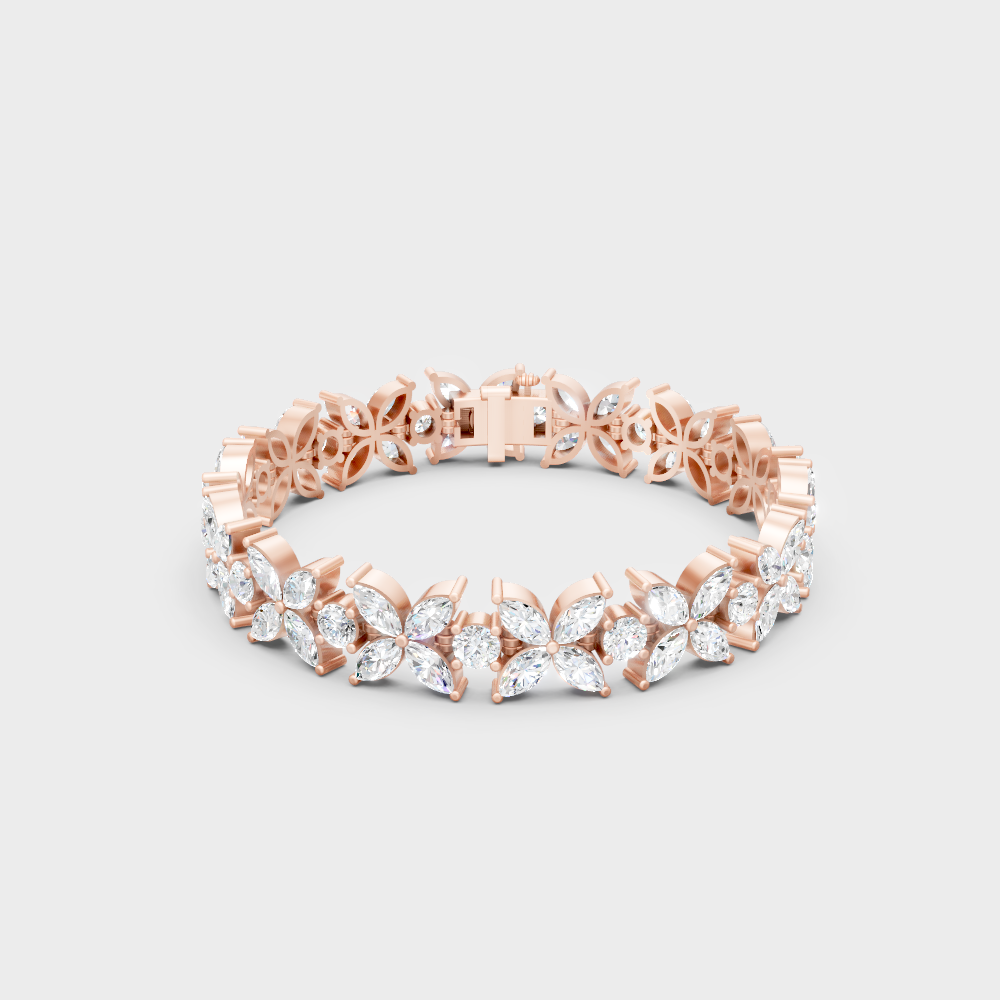 Hallmark Gold Marquise Round Diamond Bracelet Yellow Gold
